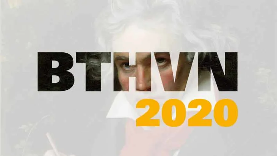 BTHVN 2020, the logo for the anniversary year in which Beethoven's 250th birthday was celebrated. Beethoven's portrait shines through the letters.