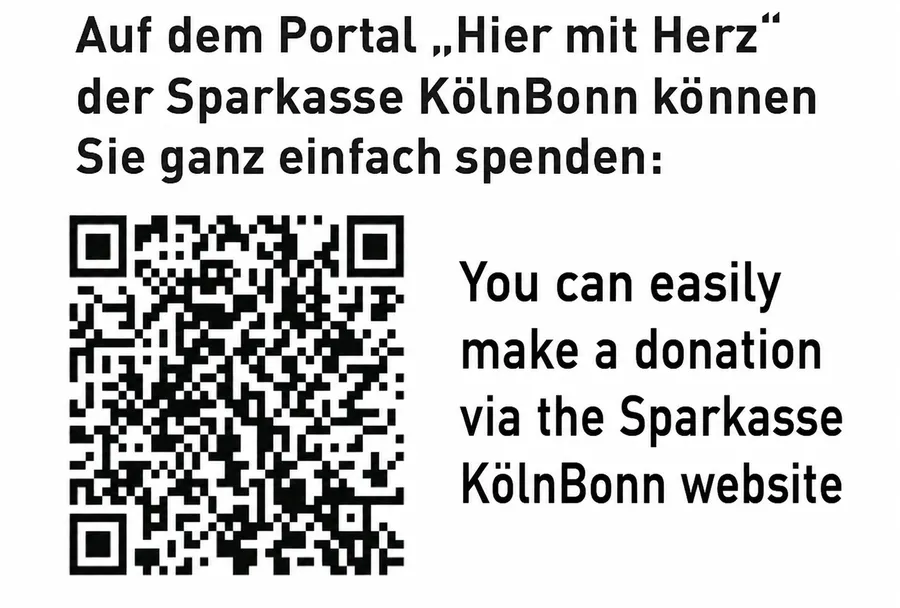 QR-Code: Auf dem Portal "Hier mit Herz" der Sparkasse KölnBonn können Sie ganz einfach spenden